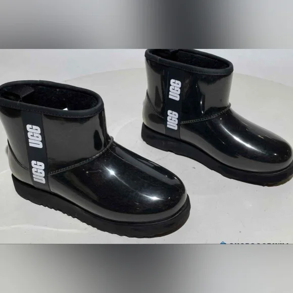 UGG Classic Glossy Clear Mini Black Rain Boots Women's Size 6 MSRP $160 - Picture 7 of 11